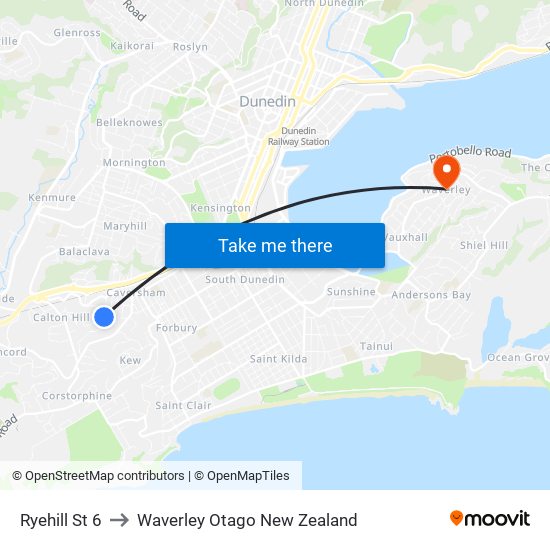 Ryehill St 6 to Waverley Otago New Zealand map