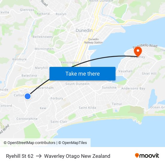 Ryehill St 62 to Waverley Otago New Zealand map