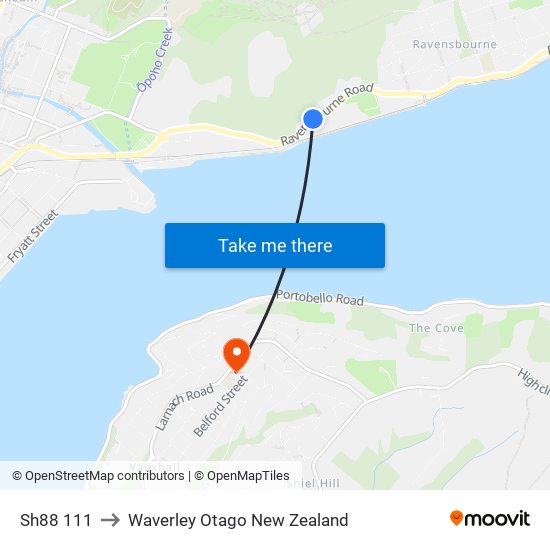 Sh88 111 to Waverley Otago New Zealand map