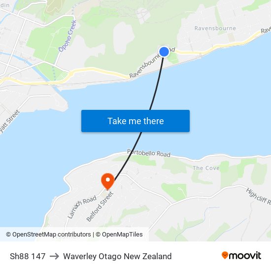 Sh88 147 to Waverley Otago New Zealand map