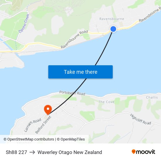 Sh88 227 to Waverley Otago New Zealand map