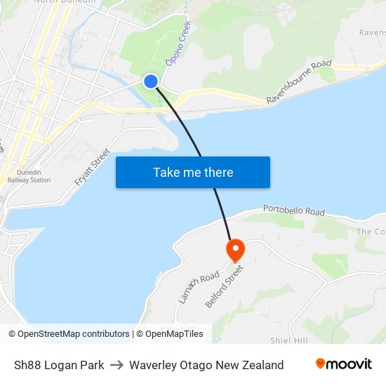 Sh88 Logan Park to Waverley Otago New Zealand map