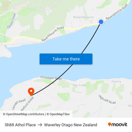 Sh88 Athol Place to Waverley Otago New Zealand map