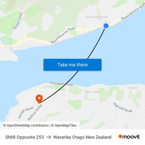 Sh88 Opposite 253 to Waverley Otago New Zealand map