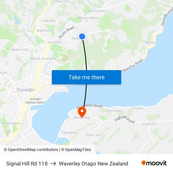 Signal Hill Rd 118 to Waverley Otago New Zealand map