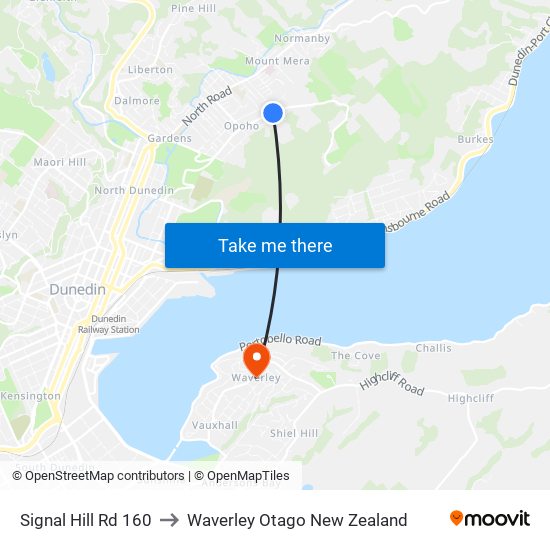 Signal Hill Rd 160 to Waverley Otago New Zealand map