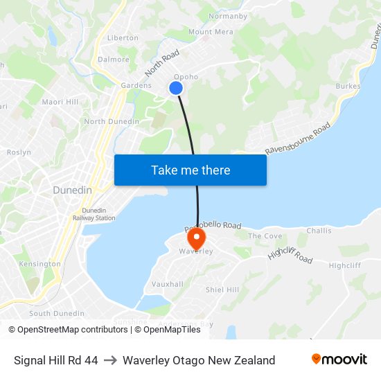 Signal Hill Rd 44 to Waverley Otago New Zealand map