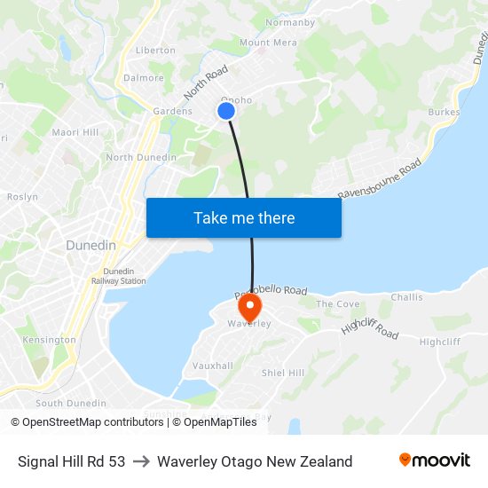 Signal Hill Rd 53 to Waverley Otago New Zealand map