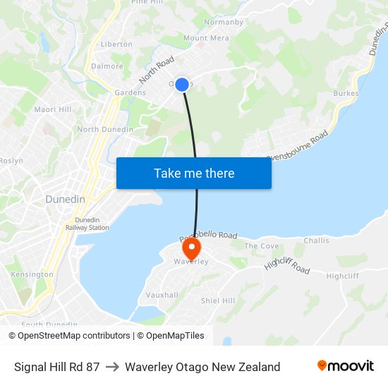Signal Hill Rd 87 to Waverley Otago New Zealand map