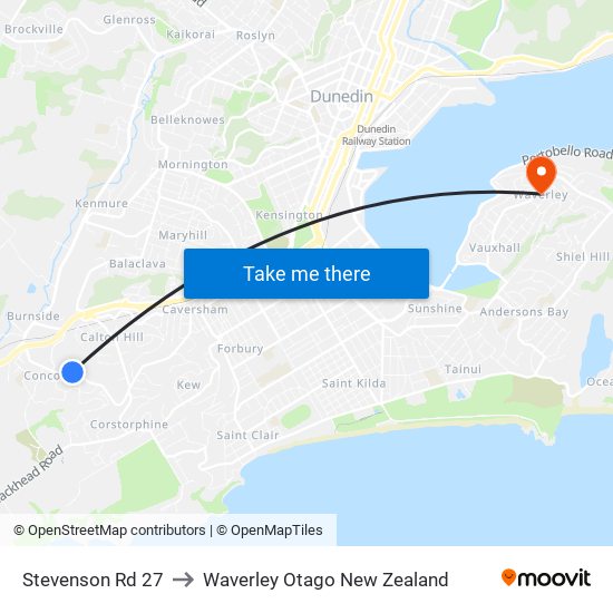 Stevenson Rd 27 to Waverley Otago New Zealand map