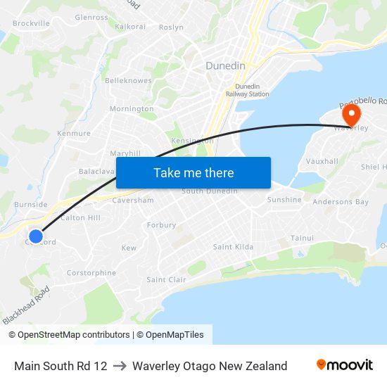 Main South Rd 12 to Waverley Otago New Zealand map