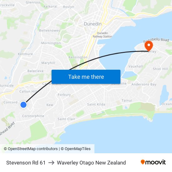 Stevenson Rd 61 to Waverley Otago New Zealand map
