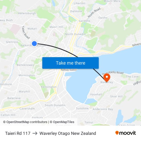 Taieri Rd 117 to Waverley Otago New Zealand map