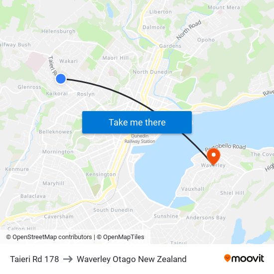 Taieri Rd 178 to Waverley Otago New Zealand map