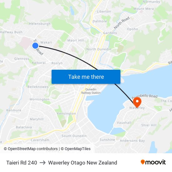 Taieri Rd 240 to Waverley Otago New Zealand map
