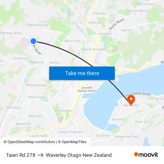 Taieri Rd 278 to Waverley Otago New Zealand map