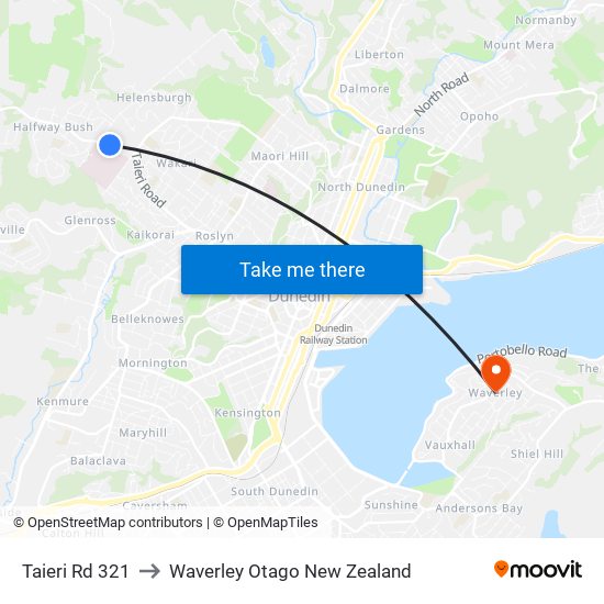 Taieri Rd 321 to Waverley Otago New Zealand map