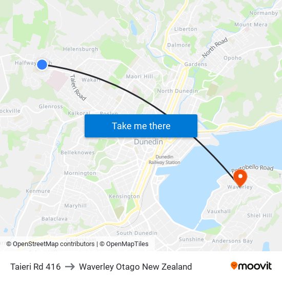 Taieri Rd 416 to Waverley Otago New Zealand map