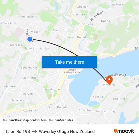Taieri Rd 198 to Waverley Otago New Zealand map
