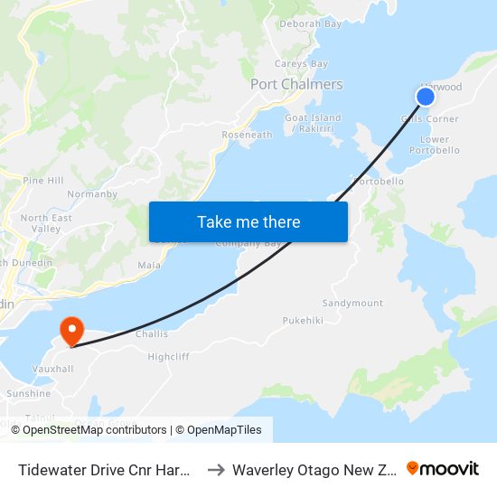 Tidewater Drive Cnr Harwood St to Waverley Otago New Zealand map