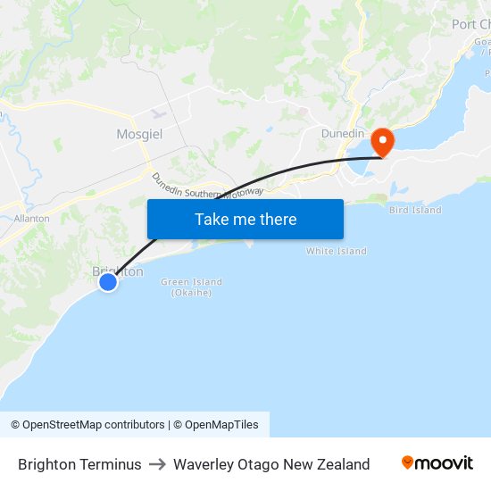 Brighton Terminus to Waverley Otago New Zealand map