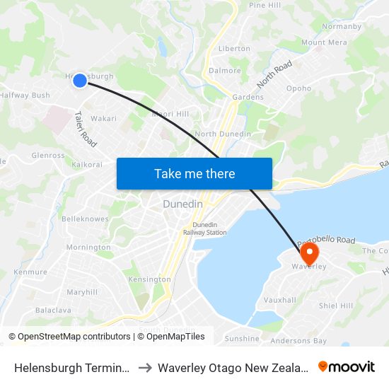 Helensburgh Terminus to Waverley Otago New Zealand map