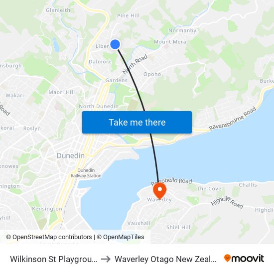 Wilkinson St Playground to Waverley Otago New Zealand map