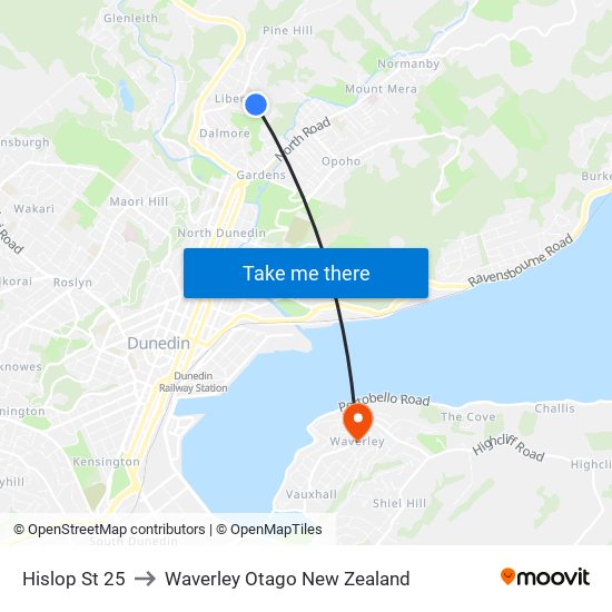 Hislop St 25 to Waverley Otago New Zealand map