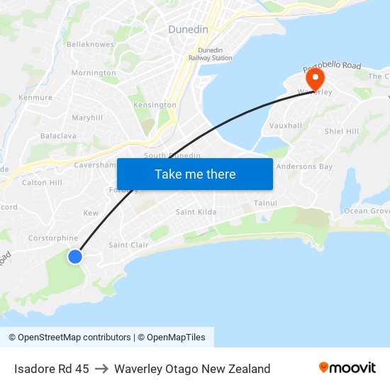 Isadore Rd 45 to Waverley Otago New Zealand map