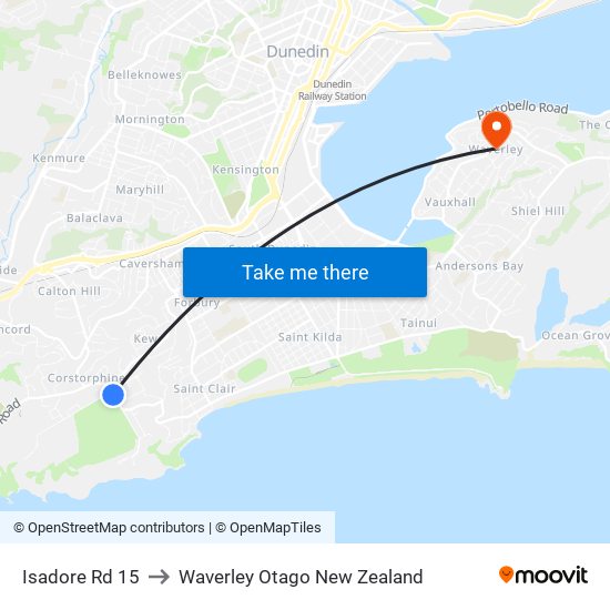 Isadore Rd 15 to Waverley Otago New Zealand map