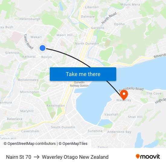 Nairn St 70 to Waverley Otago New Zealand map