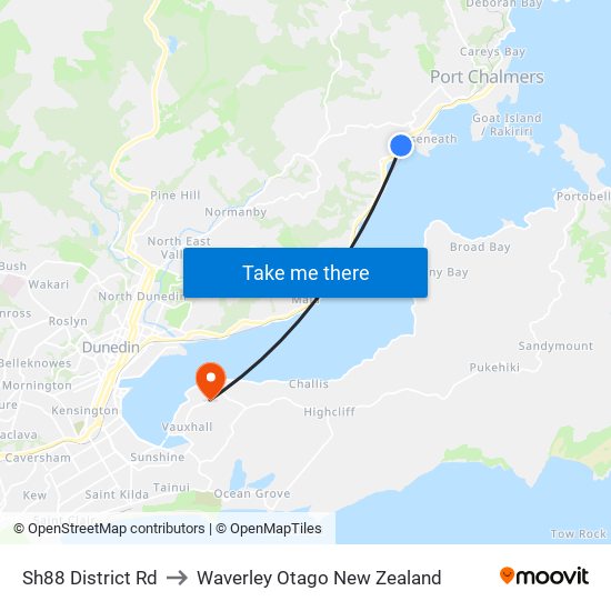 Sh88 District Rd to Waverley Otago New Zealand map