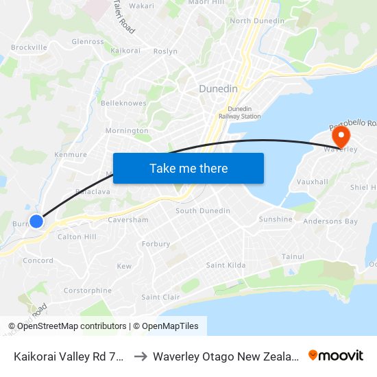 Kaikorai Valley Rd 703 to Waverley Otago New Zealand map