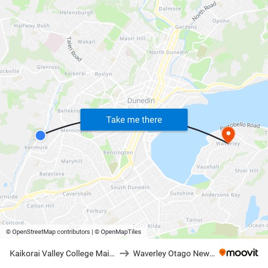 Kaikorai Valley College Main Entrance to Waverley Otago New Zealand map