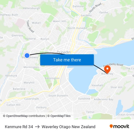 Kenmure Rd 34 to Waverley Otago New Zealand map