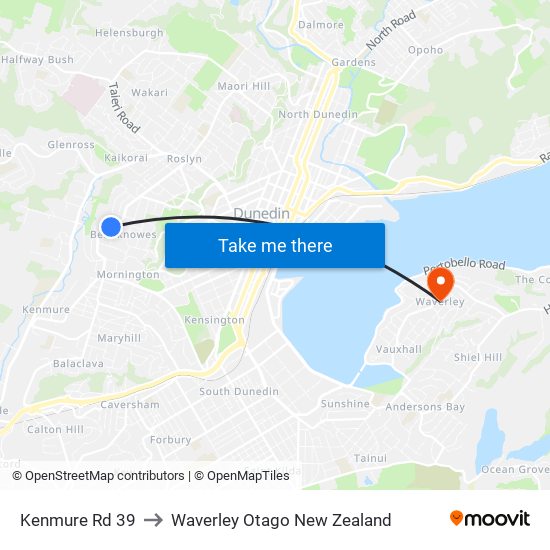 Kenmure Rd 39 to Waverley Otago New Zealand map
