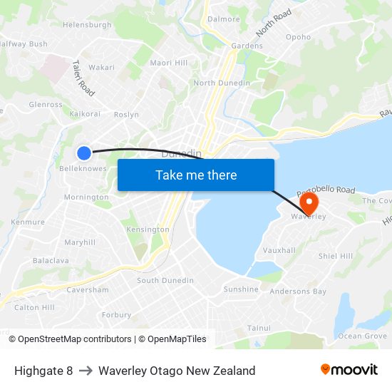 Highgate 8 to Waverley Otago New Zealand map