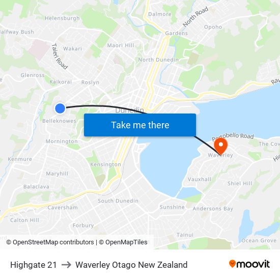 Highgate 21 to Waverley Otago New Zealand map