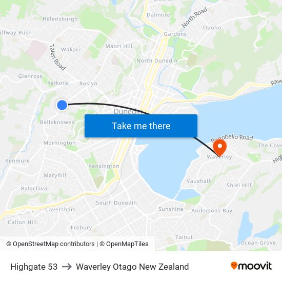 Highgate 53 to Waverley Otago New Zealand map