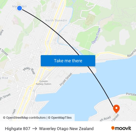 Highgate 807 to Waverley Otago New Zealand map