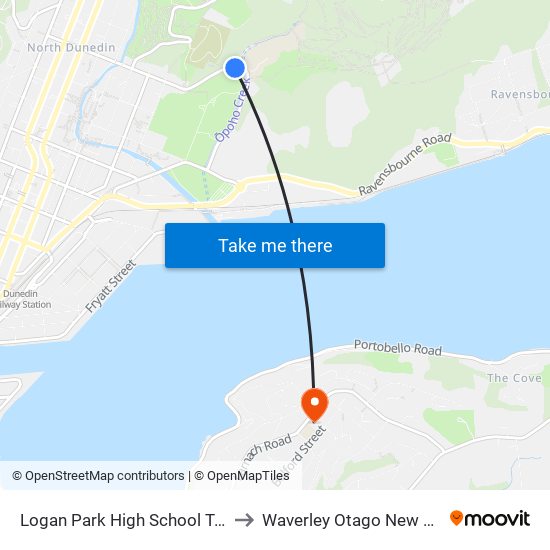 Logan Park High School Terminus to Waverley Otago New Zealand map