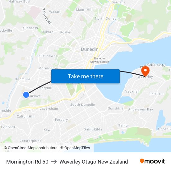 Mornington Rd 50 to Waverley Otago New Zealand map