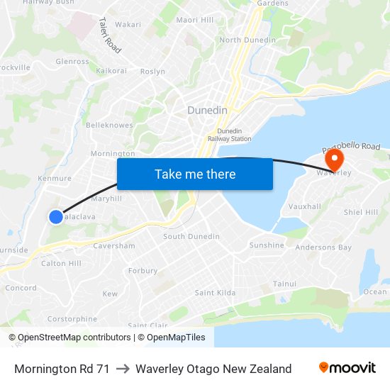 Mornington Rd 71 to Waverley Otago New Zealand map