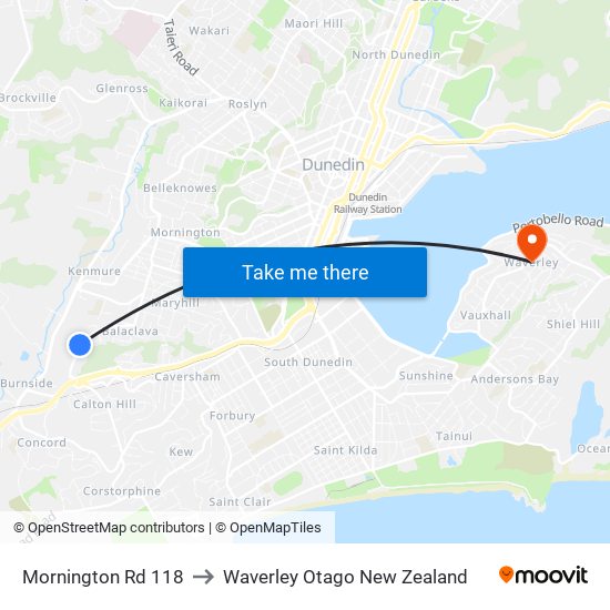 Mornington Rd 118 to Waverley Otago New Zealand map