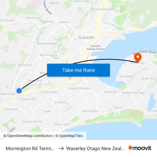Mornington Rd Terminus to Waverley Otago New Zealand map