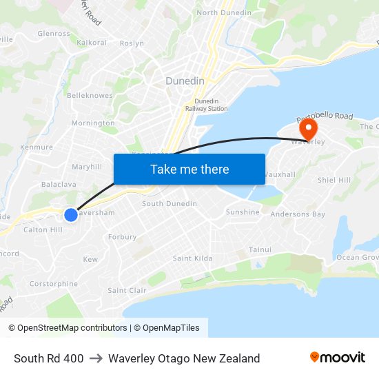 South Rd 400 to Waverley Otago New Zealand map