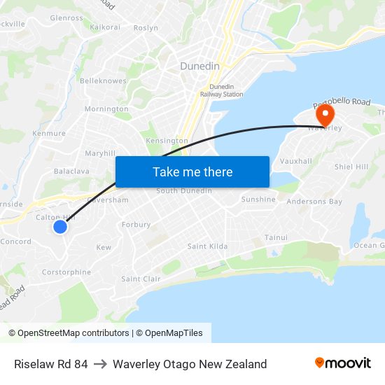 Riselaw Rd 84 to Waverley Otago New Zealand map