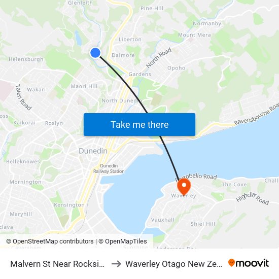Malvern St Near Rockside Rd to Waverley Otago New Zealand map