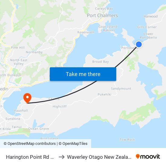Harington Point Rd 78 to Waverley Otago New Zealand map