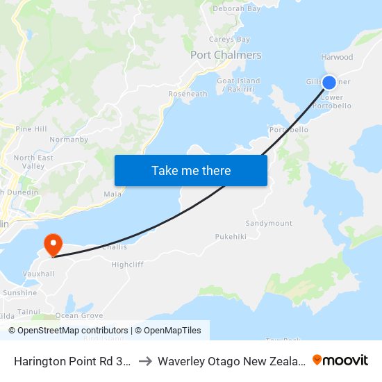 Harington Point Rd 310 to Waverley Otago New Zealand map